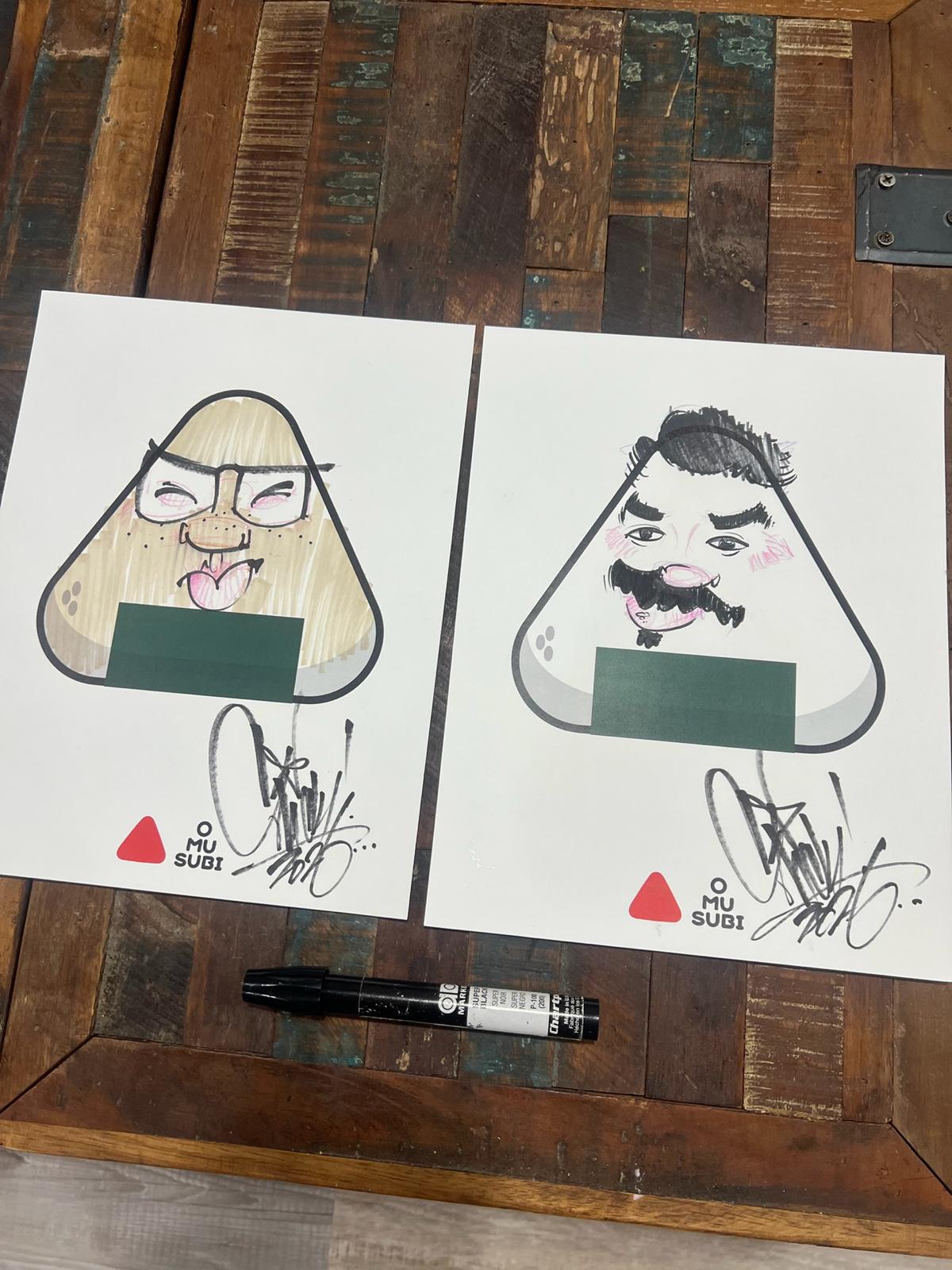 Granny and mustache character sheets, signed